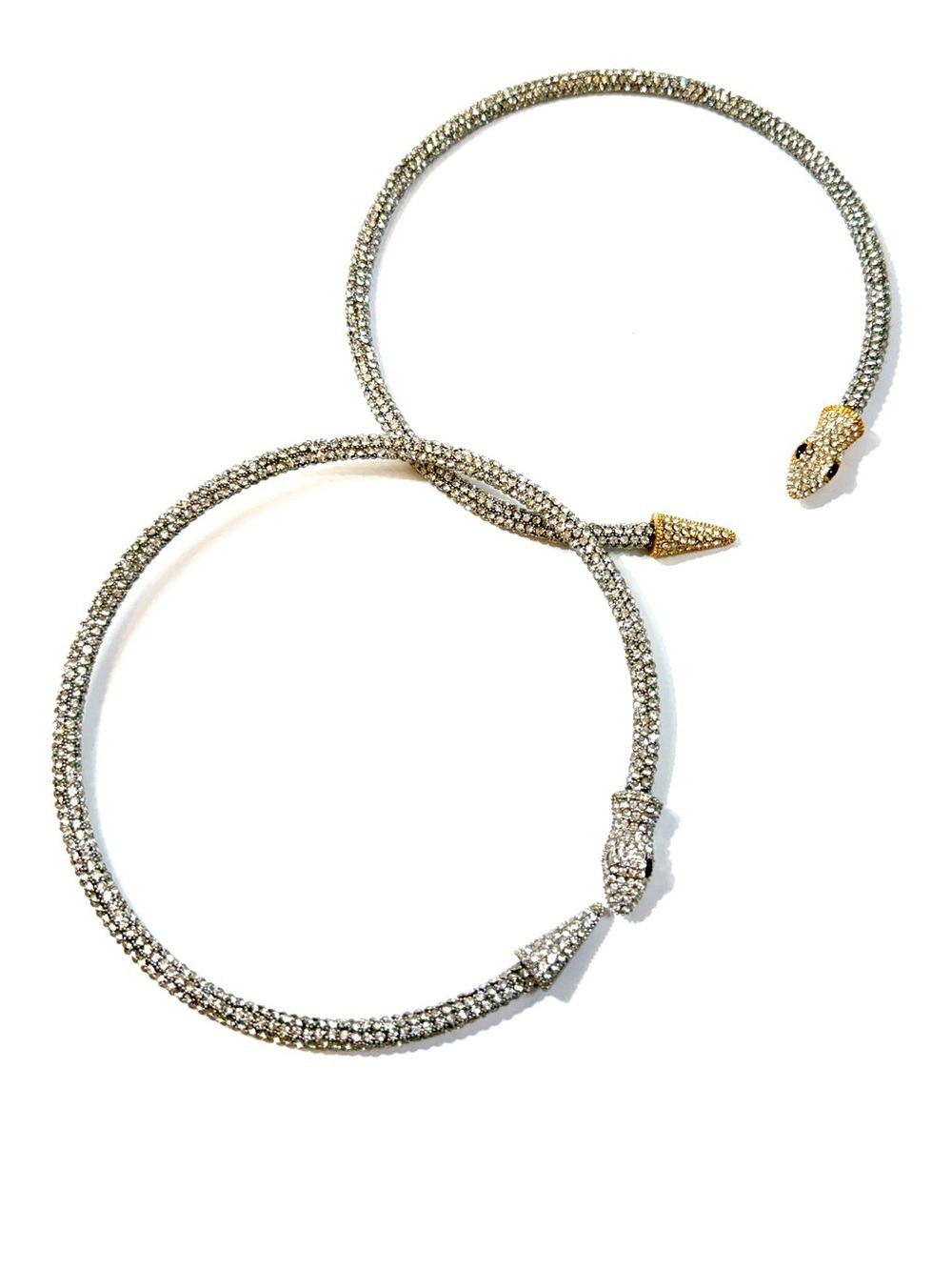 Gold Silver Pavé Crystal Snake Head Choker Necklace